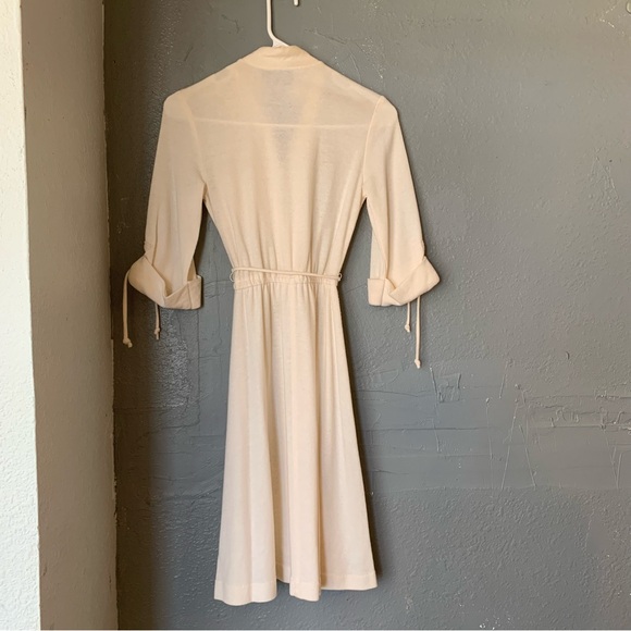 Vintage 70s Cream Knit Midi Dress | Sheer Sweater Dress small minimalist - Picture 8 of 14